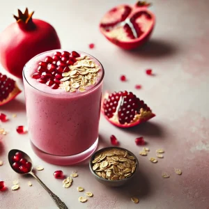 Smoothie de avena y zumo de granada natural, receta saludable